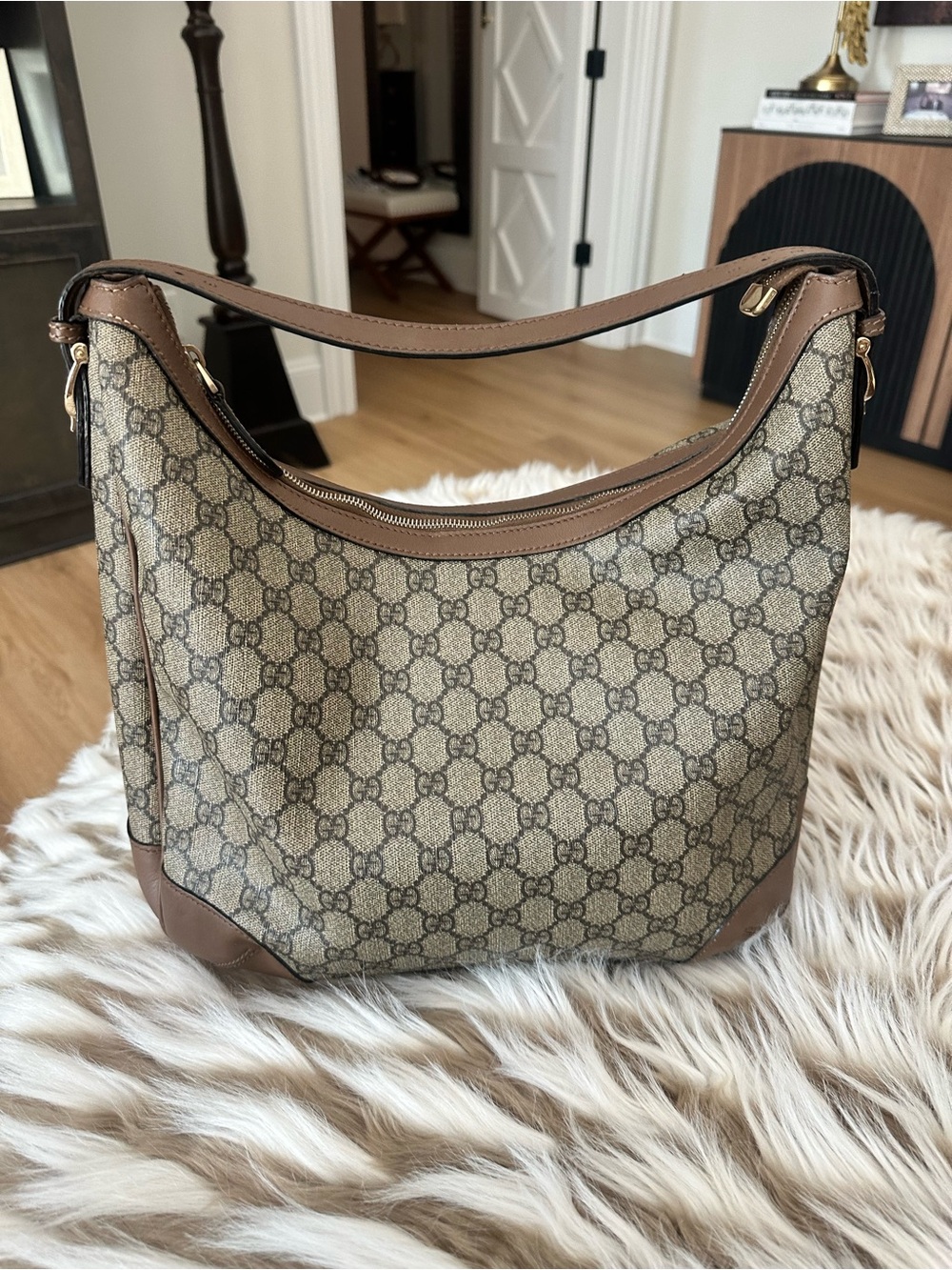 Gucci Beige/Brown Monogram Hobo Shoulder Bag